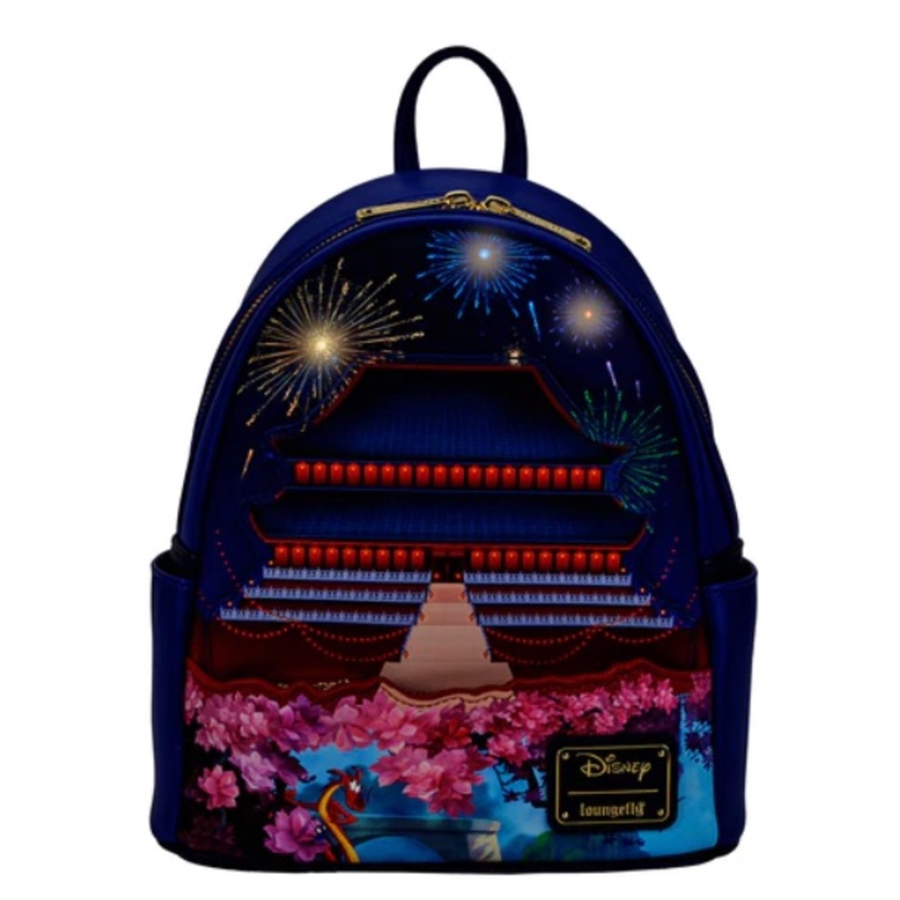 Loungefly Disney Mulan Castle light up mini back pack Musho warrior love blue